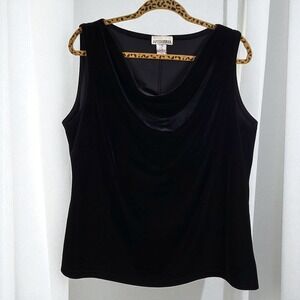VTG After Dark Velvet Tank Top Cowl Neck Sleeveless Blouse Woman 18W Black‎ USA